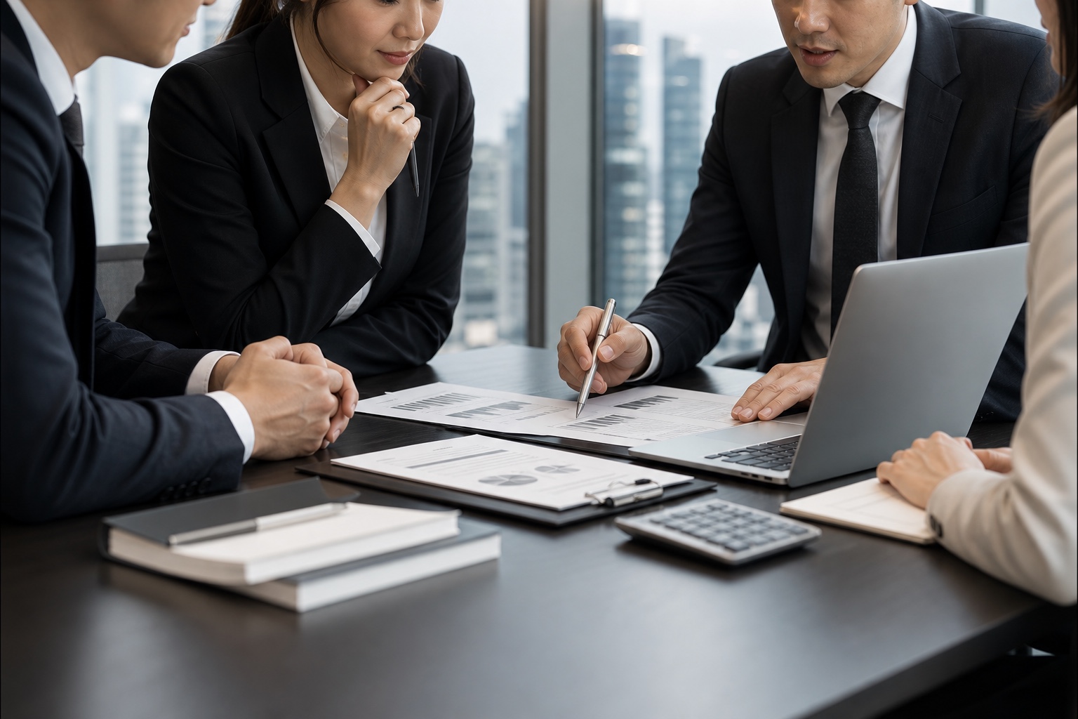 Business consultants reviewing documents